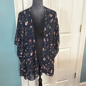 Mix by 41 Hawthorn Navy Blue and Pink Floral Kimono Style Cardigan